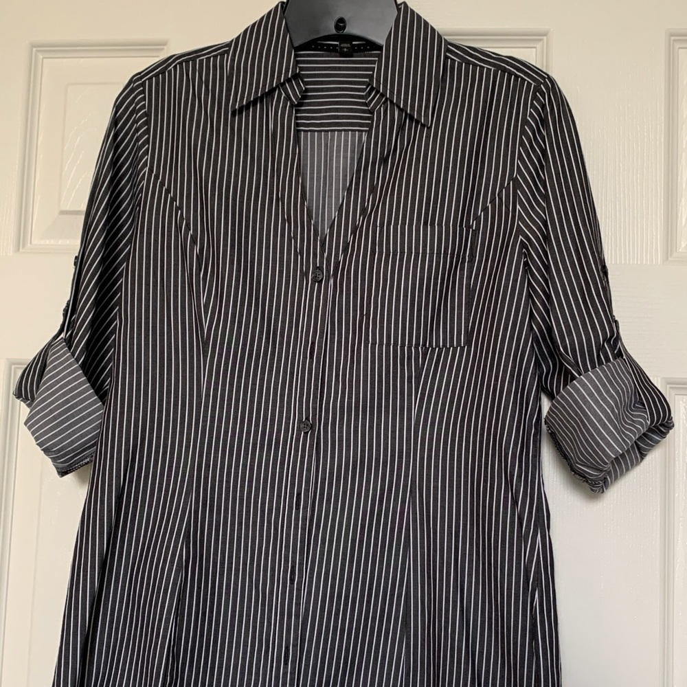 Express Gray/White stripe button down shirt - sz S